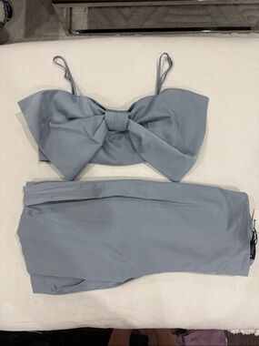 Bow-Front Spaghetti Strap Bralette and pant set— Dusty Blue